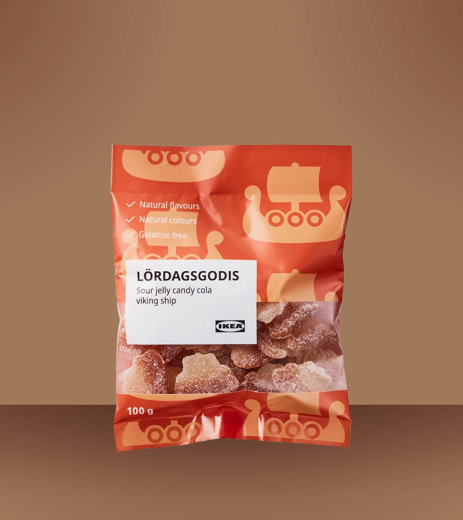 Darček pre deti – IKEA LÖRDAGSGODIS Kyslé želé s príchuťou kola 100g Balenie LÖRDAGSGODIS Želé cukríkov s príchuťou cola - sobotňajšie sladkosti bez želatíny