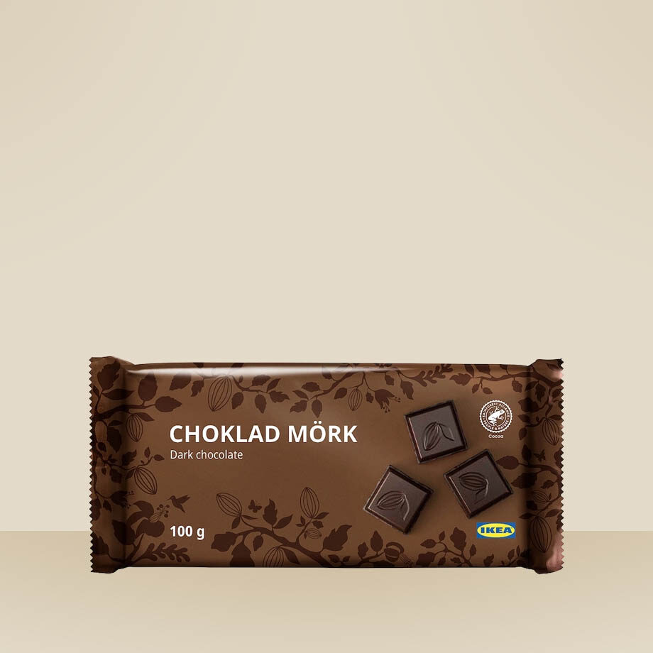 Balenie CHOKLAD MÖRK tmavej čokolády s certifikátom Rainforest Alliance.