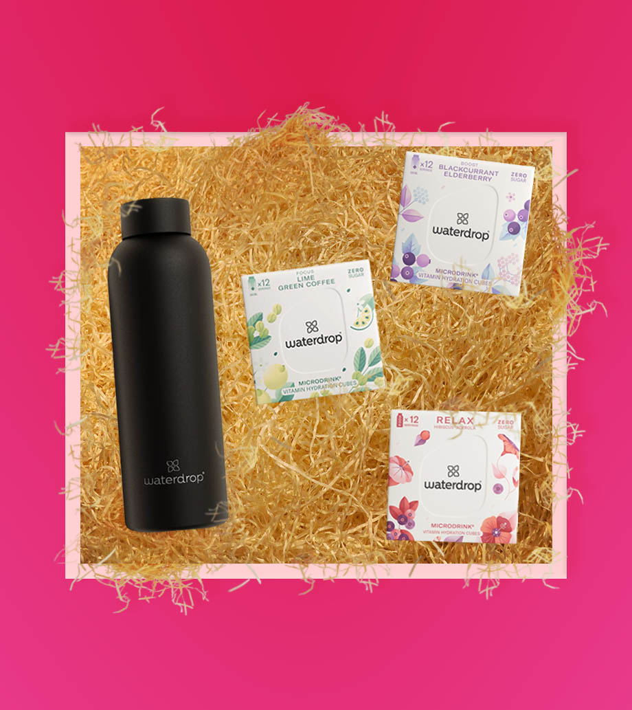 Darčekový box Vitamínové osvieženie Waterdrop kolekcia: Thermo Steel fľaša, Microdrink Boost, Focus a Relax. Štýlový dizajn, výživné tablety. Objednajte teraz a osviežte svoj životný štýl!