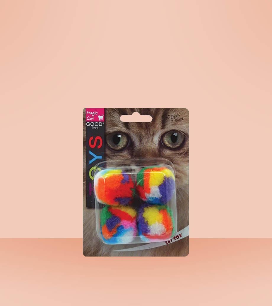 Darček Magic Cat Loptička plyšová 4ks Farebné plyšové loptičky MAGIC CAT pre mačky