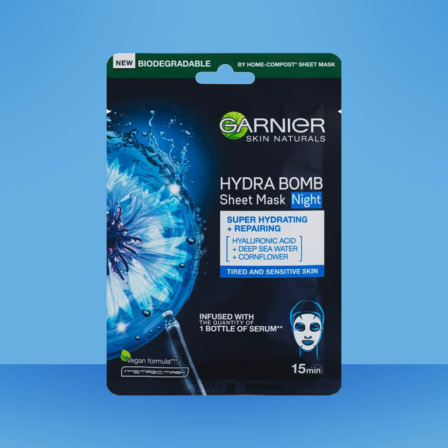 Garnier Skin Naturals Hydra Bomb - Vyživujúca plátenná maska na noc s kyselinou hyalurónovou.