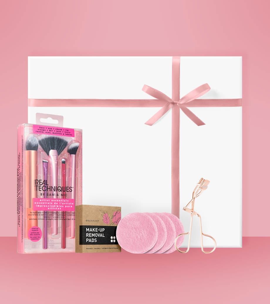 Darček pre ženy, priateľku, mamu, sestru, dcéru, manželku - Kozmetický darčekový box Artist essentials Kvalitný make-up sada so štetcami, odličovacími tampóny a klieštičkami na riasy