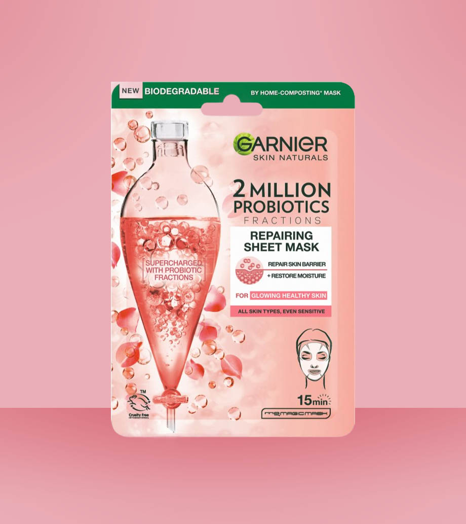 Darček pre ženy GARNIER Skin Naturals jednorazová plátenková maska na tvár s probiotikami 22g Probiotická textilná maska Garnier Skin Naturals pre hydratovanú a chránenú pleť