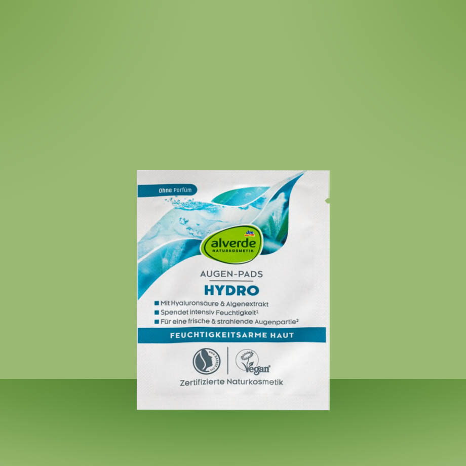 Alverde Naturkosmetik Hydro hydratačné vankúšiky pod oči - výživná starostlivosť pre mladistvý pohľad.