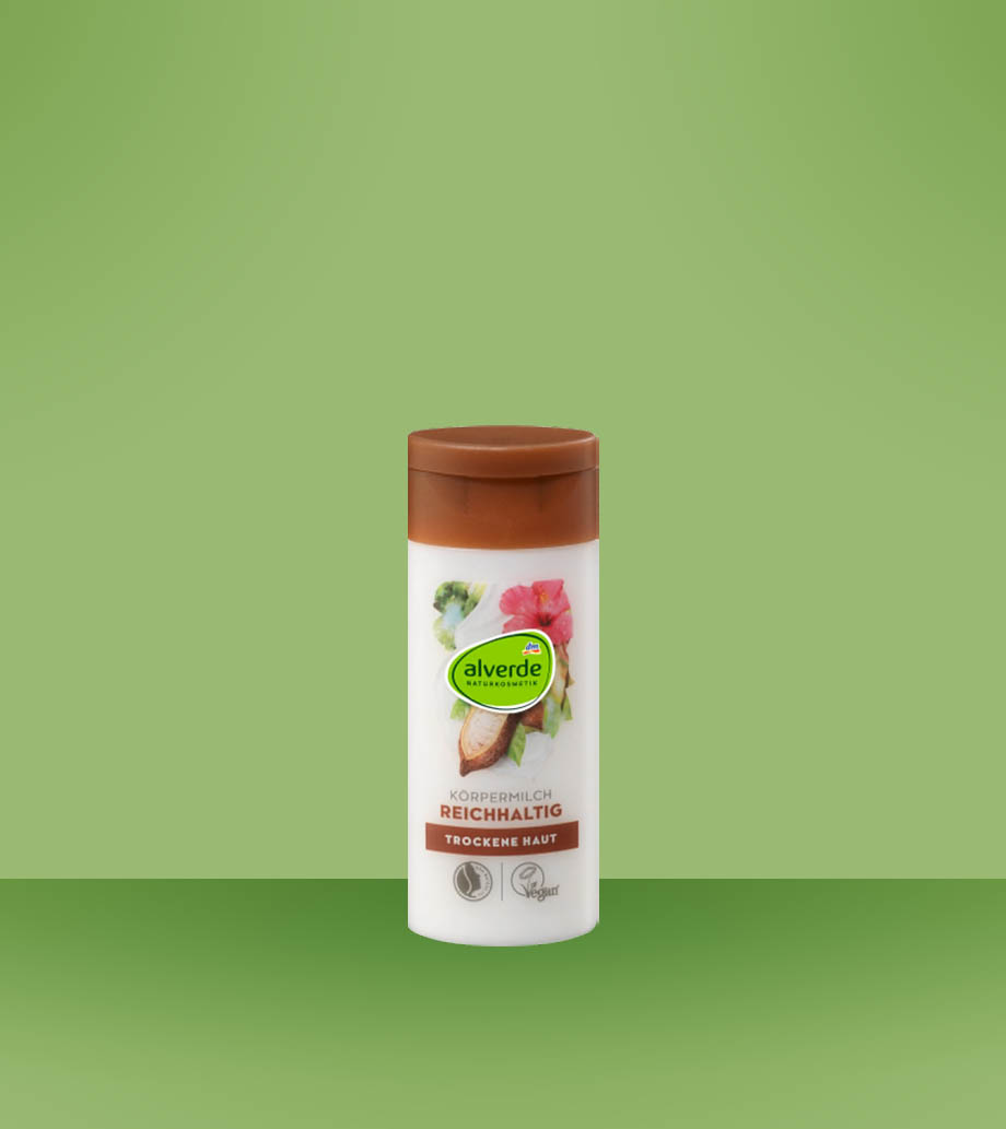 Darček pre ženy Alverde Výdatné telové mlieko 50ml Telové mlieko s bio kakaovým maslom a bio ibištekom od Alverde Naturkosmetik
