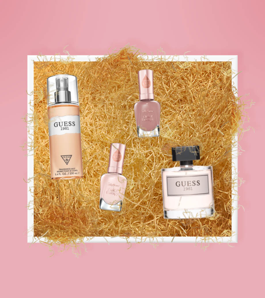 Darček pre ženy, priateľku, mamu, sestru, dcéru, manželku – Kozmetický darčekový box Elegancia na každý deň Guess 1981 EdT, telový sprej a Sally Hansen Color Therapy - Ideálny darček pre elegantné ženy