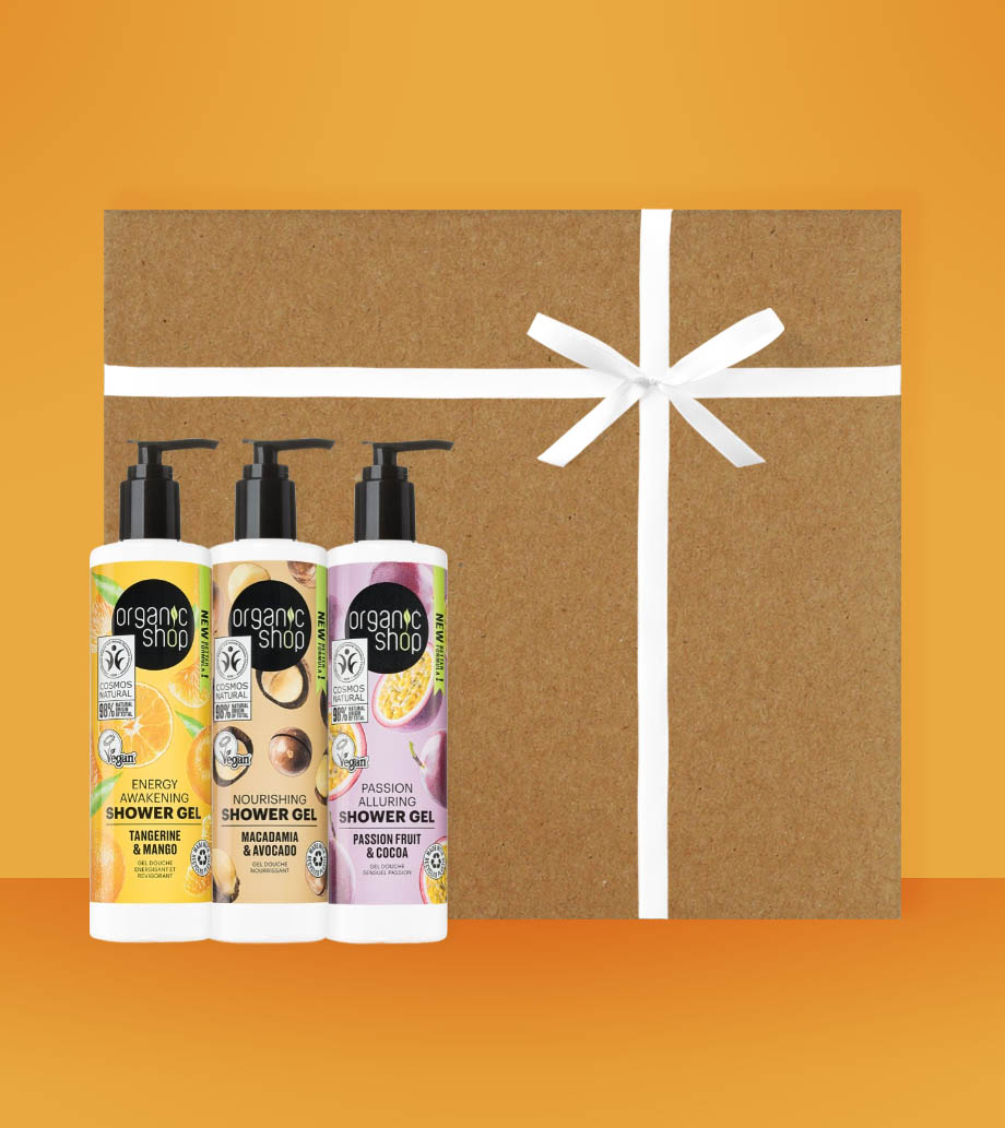 Darček pre ženy, priateľku, mamu, sestru, dcéru, manželku - Kozmetický darčekový box Chvíľka exotiky Luxusné sprchové gély od Organic Shop - dokonalý darček pre starostlivosť o telo.