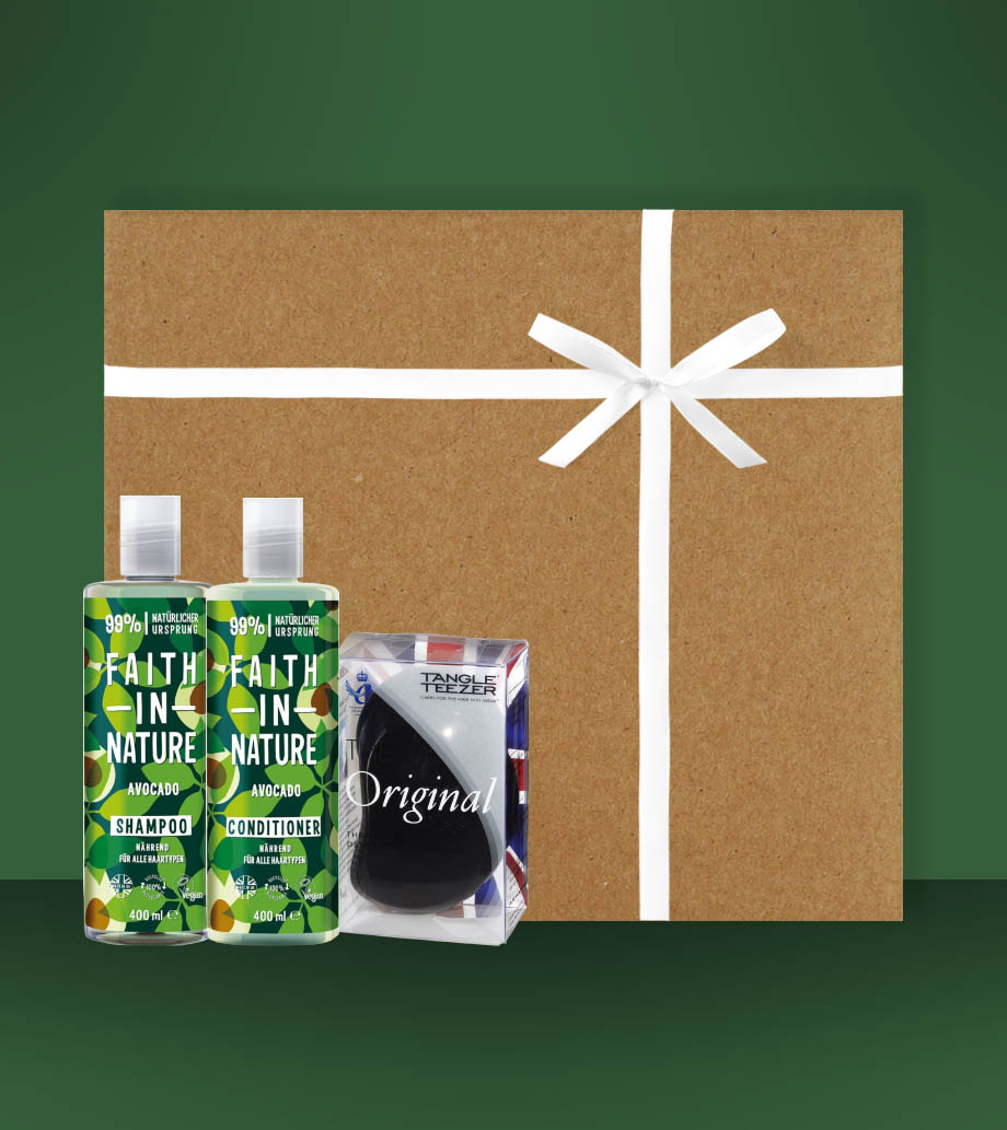 Darček pre ženy, priateľku, mamu, sestru, dcéru, manželku - Kozmetický darčekový box Avokádová prirodzená krása Starostlivosť o vlasy s Faith In Nature Avocado a kefou Tangle Teezer