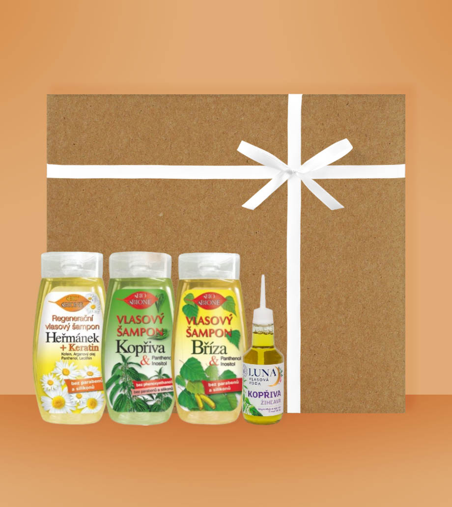 Darček pre ženy, priateľku, mamu, sestru, dcéru, manželku - Kozmetický darčekový box Bione bylinkové Trio Šampóny a sérum pre krásne blond vlasy od Bione Cosmetics a Alpa Luna