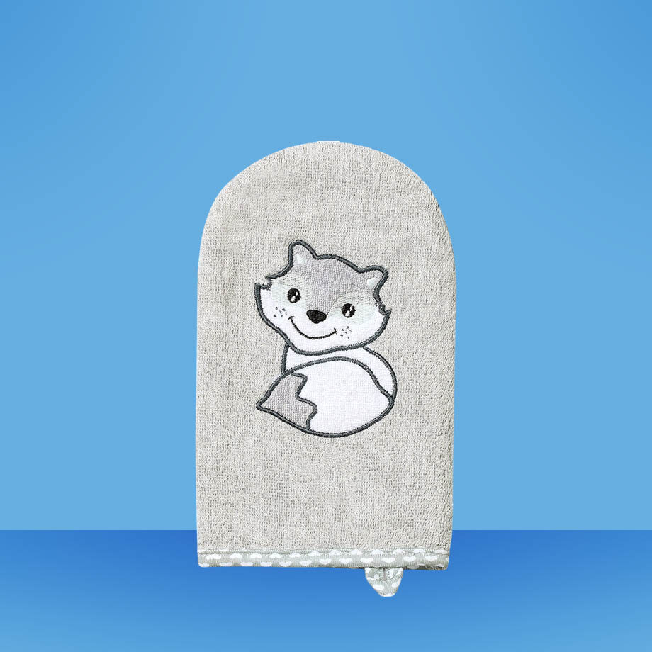 Umývací uteráčik BabyOno Facecloth Bamboo s bambusovými vláknami a obrázkom zvieratka.