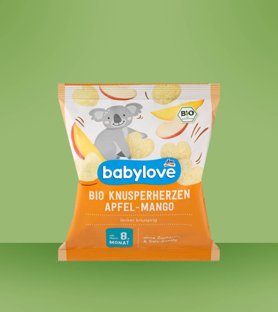 Darček pre deti Babylove Detské BIO chrumky jablko-mango 30g Bio chrumky s jablkom a mangom od Babylovu pre dojčatá od 8. mesiaca.