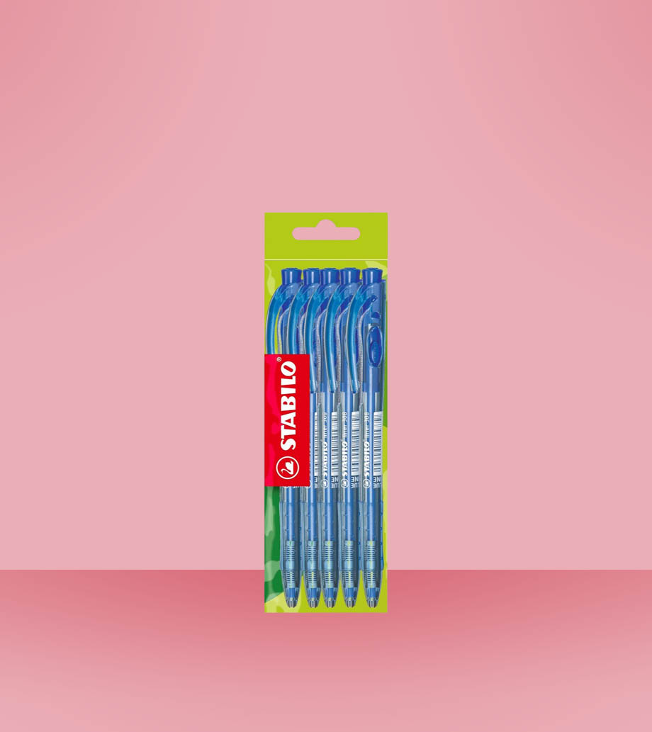 Darček pre ženy STABILO liner gulôčkové pero modré – 5ks Guľôčkové pero STABILO Liner F modré Eco-pack