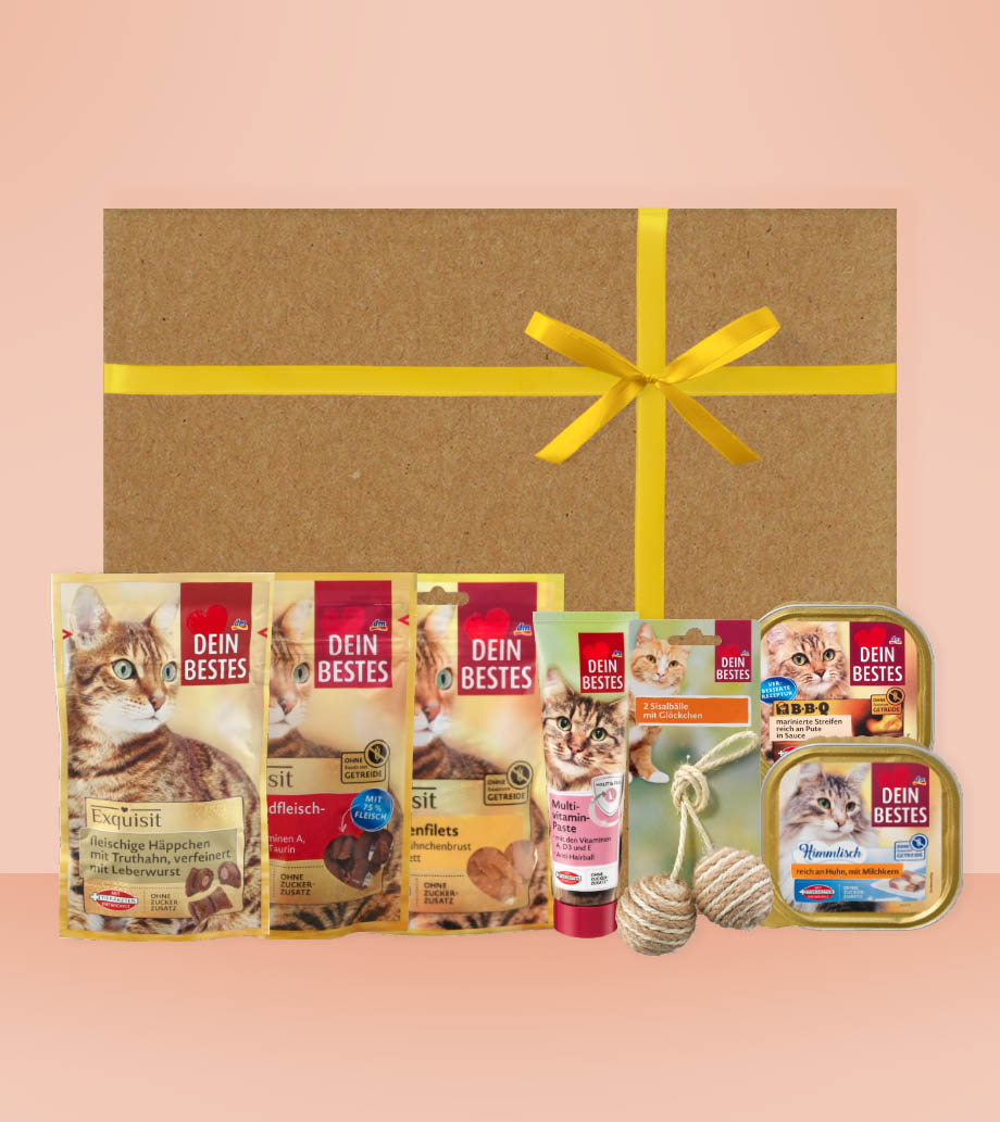 Darček pre mačku, maznáčika - Mačací darčekový box Mačacie pamlsky Dein Bestes produkty pre mačky - ideálne darčeky pre vášho maznáčika